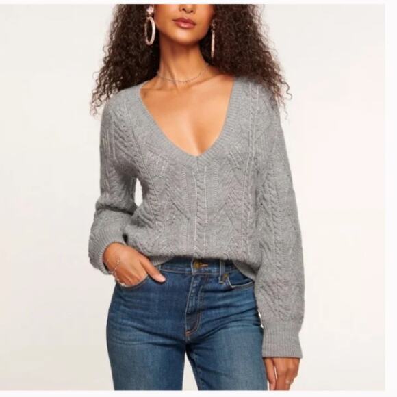 Ramy Brook Crystal Embellished V Neck Long Sleeve Trinity Gray Sweater Small - Picture 1 of 8